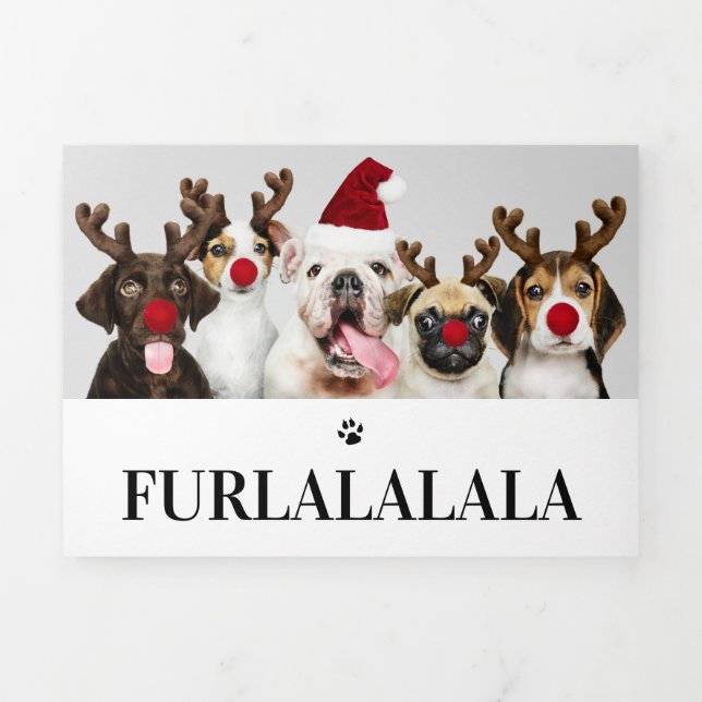 Furlalala Dog Themed Foto Personalisiert Weihnacht Dreifach Gefaltete Urlaubskarte (Cover)