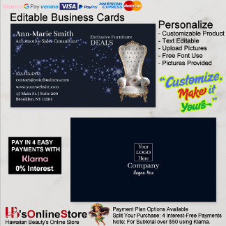 Furniture Sales Sparkle Chair Black Business Card Visitenkarte