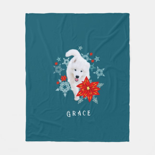 Furore Christmas Dog Samoyed personalisiert Fleecedecke (Vorderseite)
