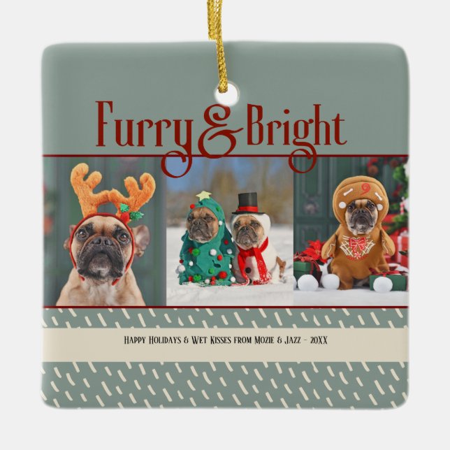 Furry & Bright Dog Christmas Photo Holiday Keramikornament (Vorderseite)