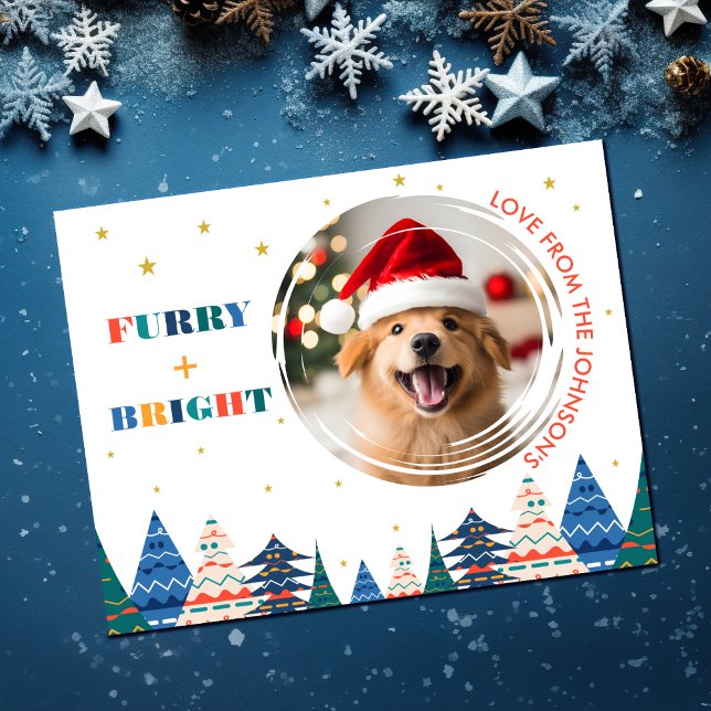 Furry & Bright Niedlich Hund Foto Feiertagskarte (Furry & Bright Dog Lover Photo Christmas Card)
