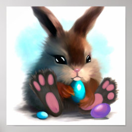 Furry Bunny mit blauen und Lila Ostereiern Poster