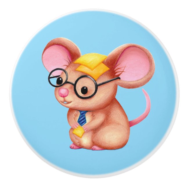 Furry Cheese Man Business Mouse Tie Glasses Nerdy Keramikknauf (Vorderseite)