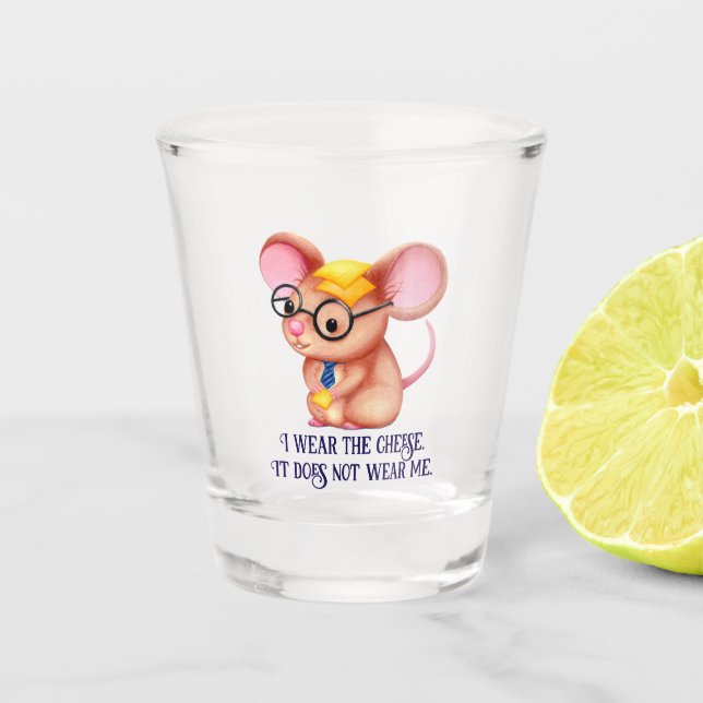 Furry Cheese Man Business Mouse Tie Glasses Nerdy Schnapsglas (Vorderseite)