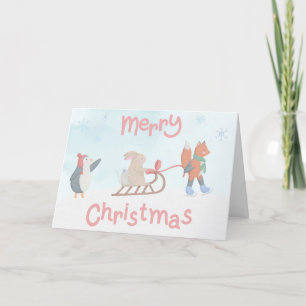 Furry Friends bearbeitbare Weihnachtskarte Feiertagskarte