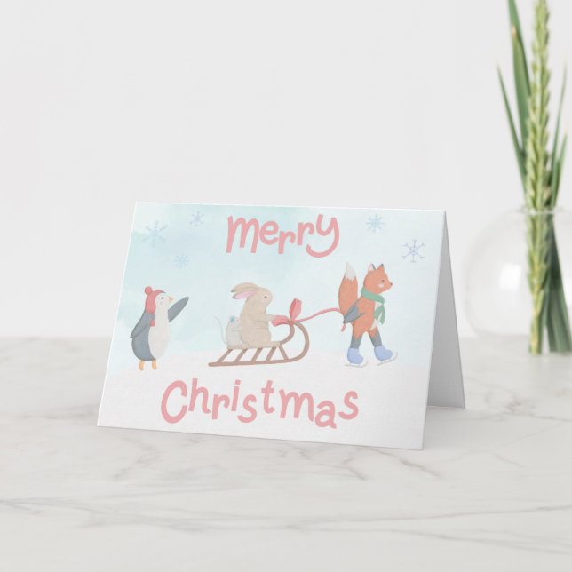 Furry Friends bearbeitbare Weihnachtskarte Feiertagskarte (Vorderseite)