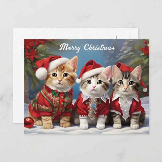 Furry Friends in Festive Hats Niedliche Katzen Postkarte (Vorne/Hinten)