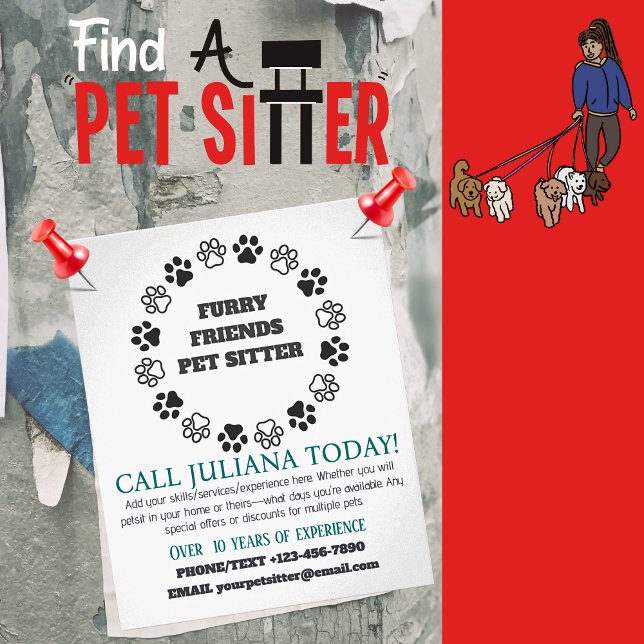 Furry Friends Pet Sitter Kleines Unternehmen Flyer (PET SITTER FLYER)