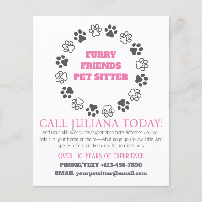 Furry Friends Pet Sitter Pink Business Flyer (Vorne)
