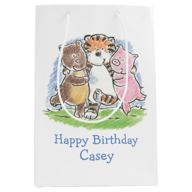 Furry Friends Trio Medium Geschenktasche Mittlere Geschenktüte (Vorderseite)