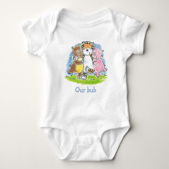 Furry Friends Trio Onsie Baby Strampler (Vorderseite)