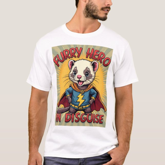 Furry Hero in Disguise - Super Ferret Comic T-Shir T-Shirt (Vorderseite)
