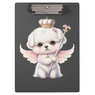 Furry Joy: Angel Wing Maltese Dog Welppy Gift Klemmbrett