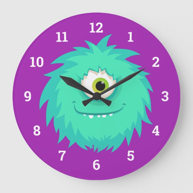 Furry Little Monster Große Wanduhr (Vorderseite)