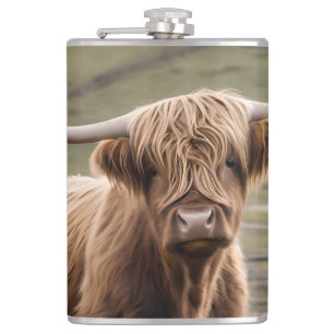 **"Furry Majestät: The Wooly Brown Highland Cow"** Flachmann