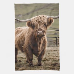 **"Furry Majestät: The Wooly Brown Highland Cow"** Geschirrtuch