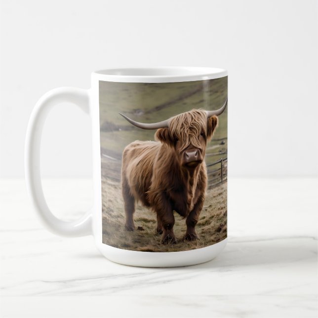 **"Furry Majestät: The Wooly Brown Highland Cow"** Kaffeetasse (Links)