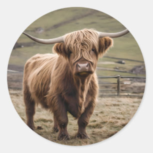 **"Furry Majestät: The Wooly Brown Highland Cow"** Runder Aufkleber
