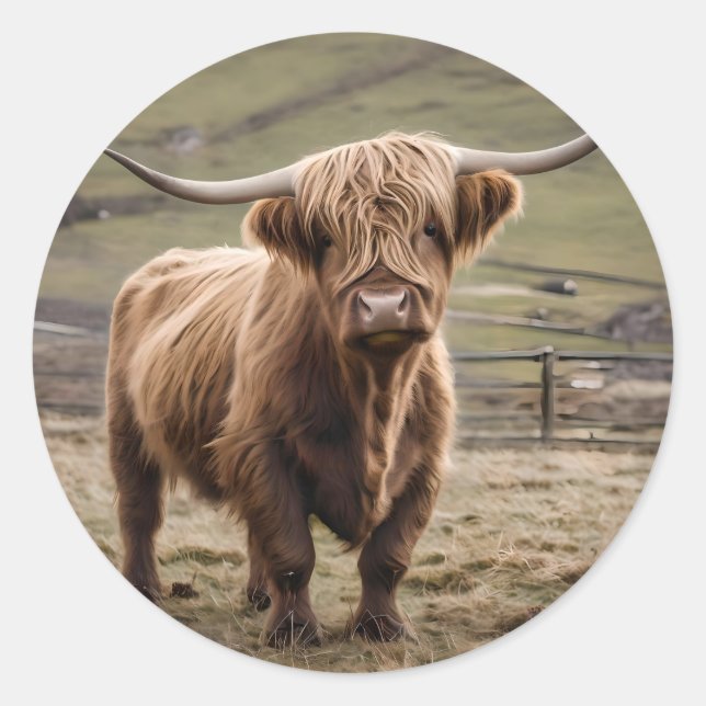 **"Furry Majestät: The Wooly Brown Highland Cow"** Runder Aufkleber (Vorderseite)