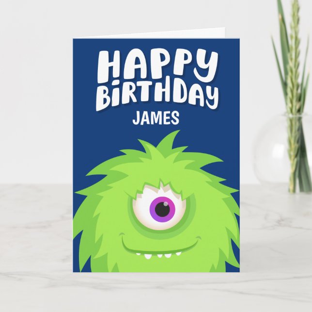 Furry Monster Blue Birthday Karte (Vorderseite)