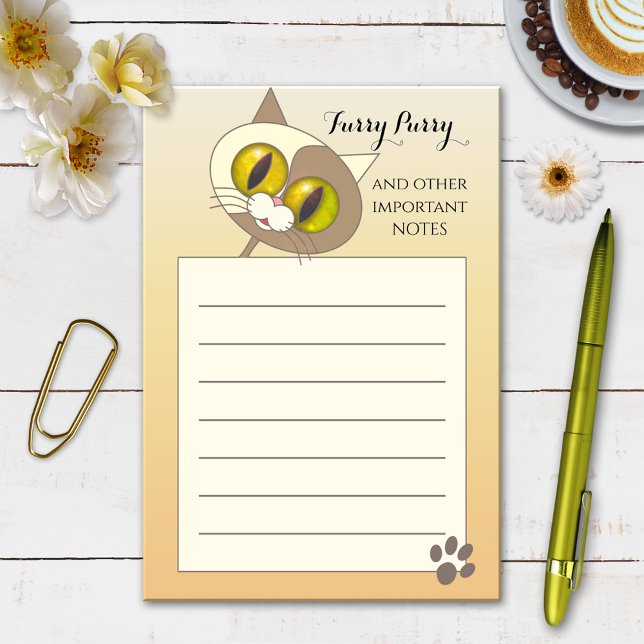 Furry Purry Niedlich Cat Notes Post-it Klebezettel (Post it notes featuring a cute kitty cat cartoon image)