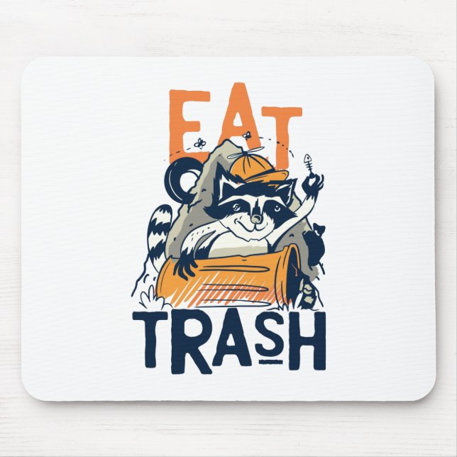Furry Raccoon mit Trash Text essen Mousepad (Vorne)
