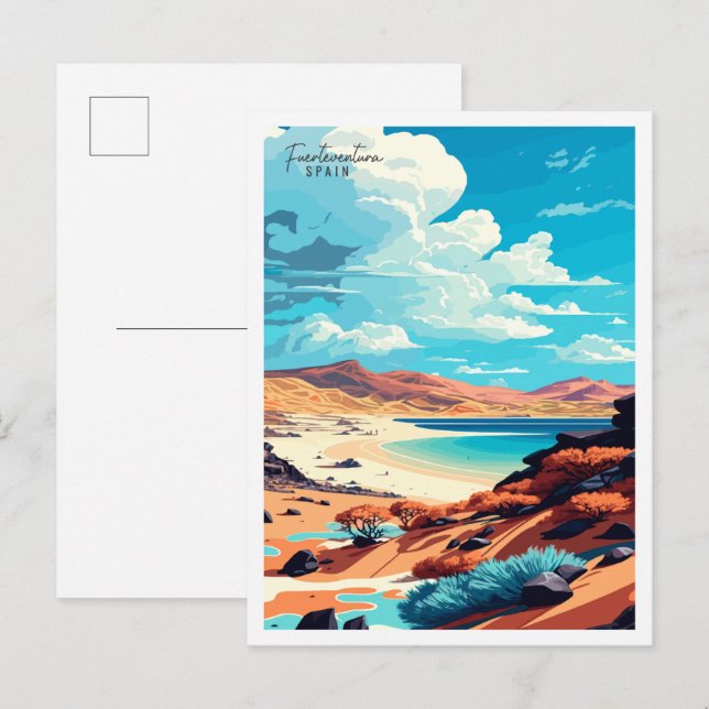 Fürteventura Spanien Vintage Illustration Postkarte (Vorne/Hinten)