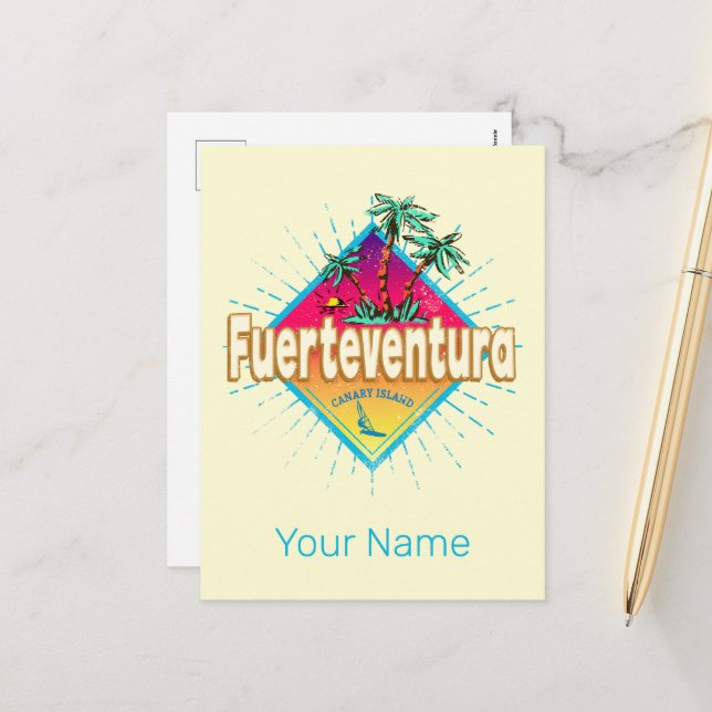 Fürteventura Surfer Kanarische Inseln Vintag Feiertagspostkarte (Vorderseite/Rückseite Beispiel)