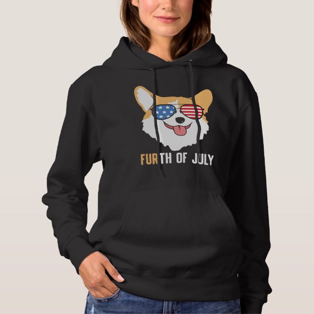 FURth 4th Of July Corgi Dog  American Flag Sunglas Hoodie (Vorderseite)