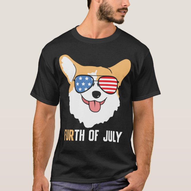 FURth 4th Of July Corgi Dog  American Flag Sunglas T-Shirt (Vorderseite)