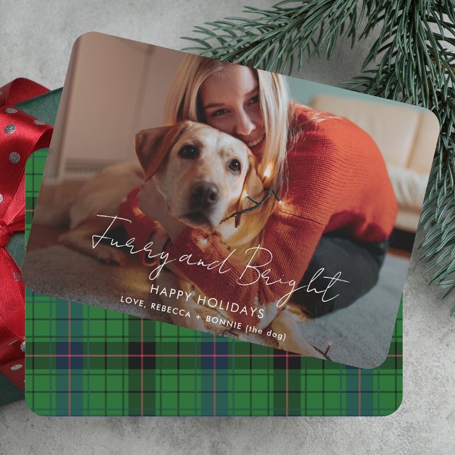 Fury and Bright Foto Tartan Weihnachten (Furry and Bright Photo Tartan Christmas Holiday Card)
