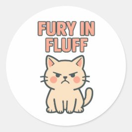 Fury in Fluff Cute Angry Grumpy Cat Cartoon Runder Aufkleber