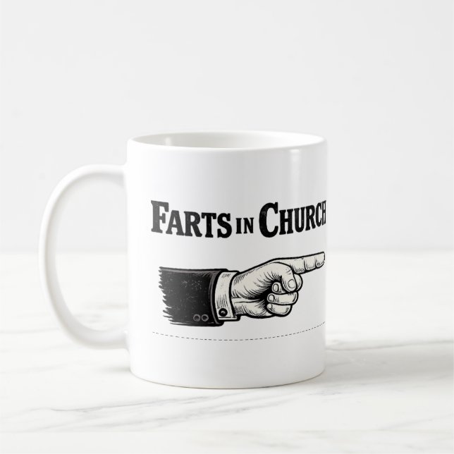 Furz im Gottesdienst lustiger Becher Kaffeetasse (Links)