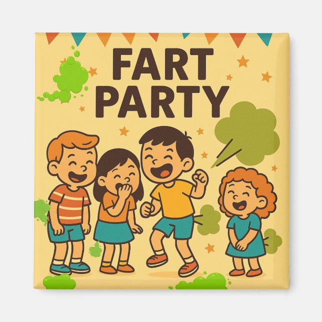 Furz Party Funny Cartoon Magnet (Vorne)