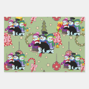 Furzende Weihnachtsmänner Muster Geschenkpapier Set