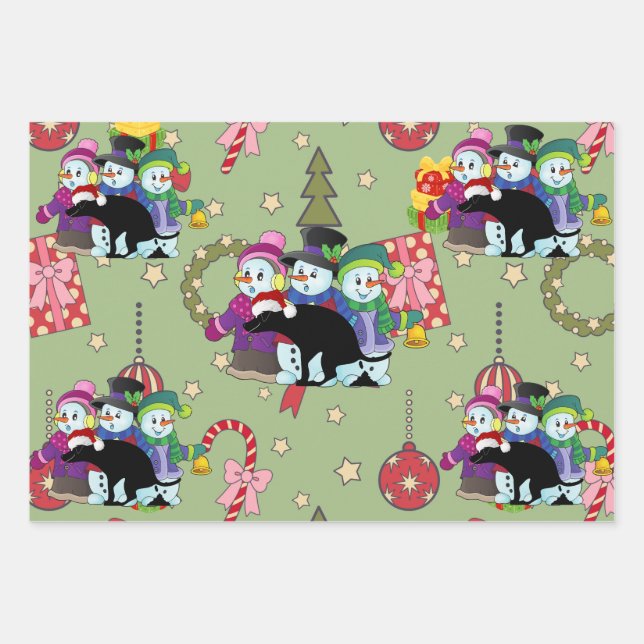 Furzende Weihnachtsmänner Muster Geschenkpapier Set (Vorderseite 3)