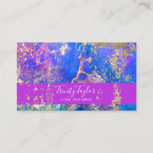Fuschia Blue Marble Ink & Gold Foil Visitenkarte