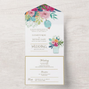 Fuschia Floral Hochzeit Einladung und Empfang.