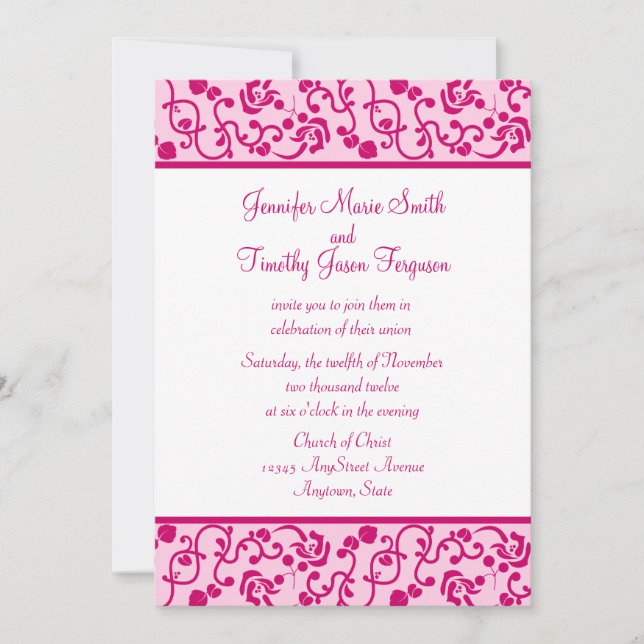 Fuschia floral stilvolle whimsy Hochzeitseinladung Einladung (Vorderseite)