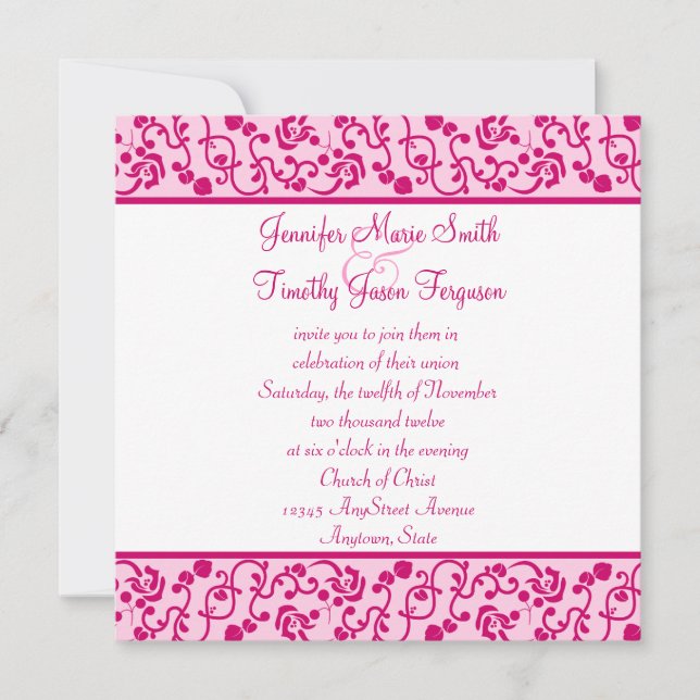 Fuschia floral stilvolle whimsy Hochzeitseinladung Einladung (Vorderseite)
