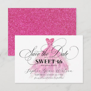 Fuschia Glitzer Elegantes Kleid Sweet 16 Geburtsta Save The Date