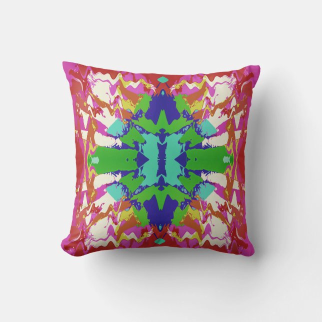 Fuschia Green Blue White Fantasy Blume Motif Kissen (Vorderseite)