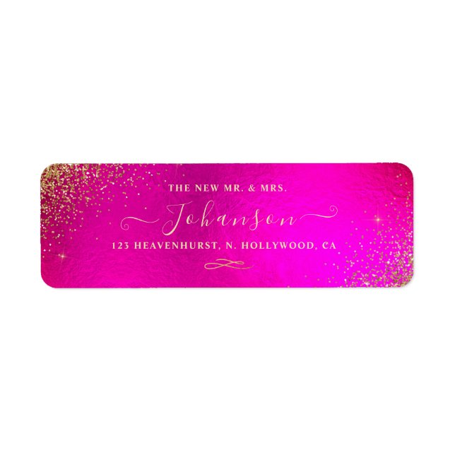 Fuschia+Imitate Gold Glitzer Rücksendeadresse (Vorne)