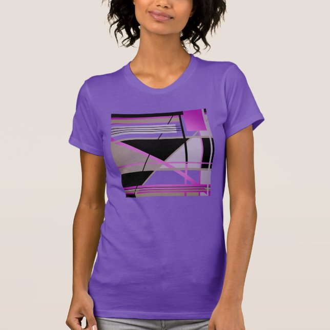 Fuschia Olive Lilac Abstrakte Kunst T-Shirt (Vorderseite)