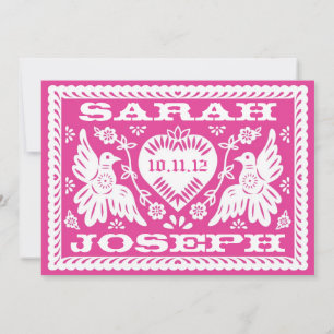 Fuschia Papel Picado Love Birds Wedding Einladung