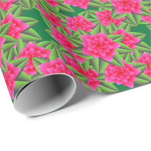 Fuschia Pink Camellias und grüne Blätter Geschenkpapier