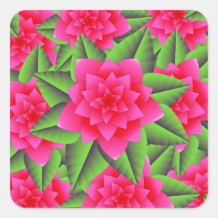 Fuschia Pink Camellias und grüne Blätter Quadratischer Aufkleber