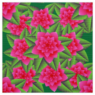 Fuschia Pink Camellias und grüne Blätter Stoff
