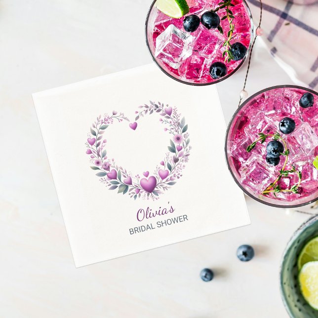 Fuschia Pink Floral Heart Brautparty Serviette (Von Creator hochgeladen)