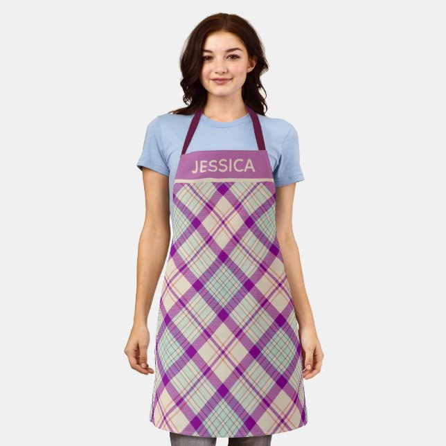 Fuschia Scottish Tartan Kariertes Muster Personali Schürze (Getragen)
